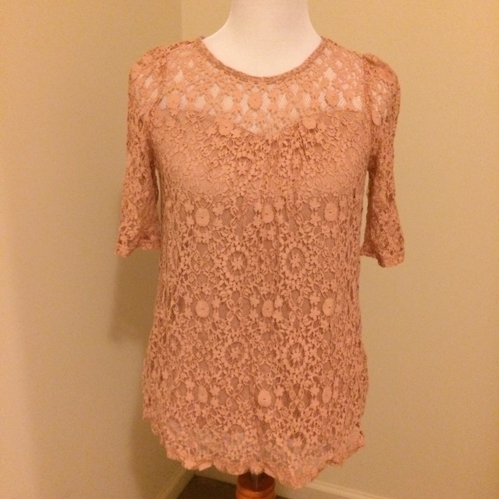 Monteau Peach Lace Top